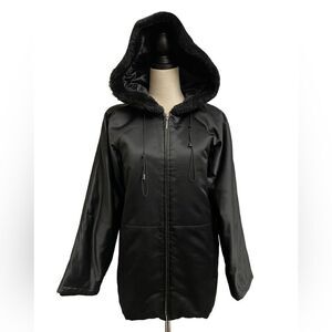 Jones New York Black Full Zip Winter Coat with Faux Fur Lined Hood (Small)